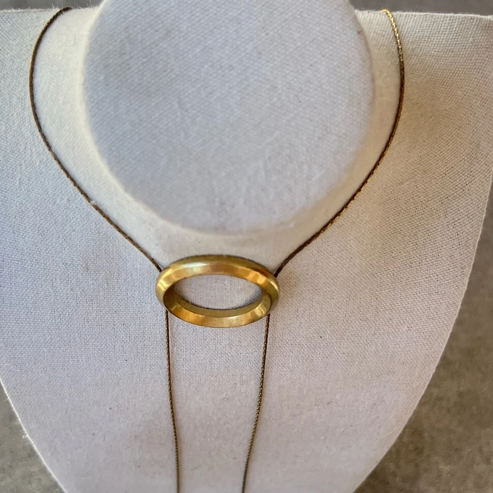 Vintage Madewell Long necklace sautoir, gold tone adjustable pendant Round Ring - Picture 13 of 14